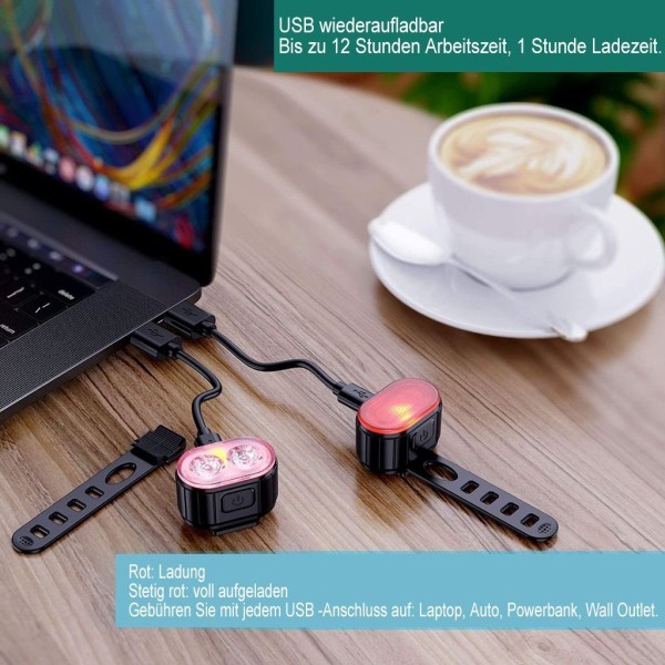 Set, USB cykelbelysning, cykelstrålkastare