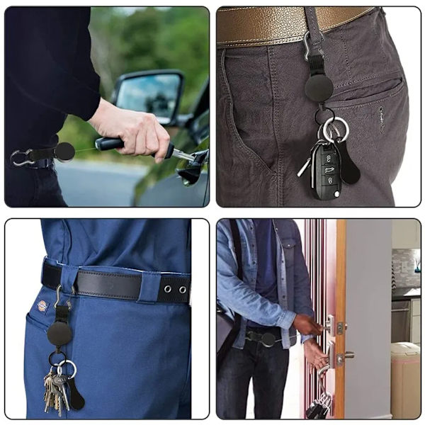 Utdragbar nyckelring - Nyckelband med stålkabel - Infällbar korthållare ID-klämma - Nyckeldragkedja och skidkortshållare för byxor och bälte