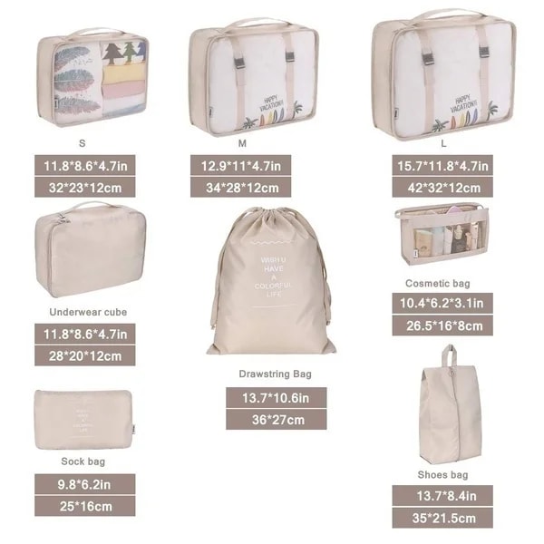 8 stk./sett Organizerposer for reise, vanntett vaskepose, klesoppbevaring Grey