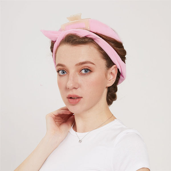 Värmefri Curling Pannband Curl Ribbon med Hårclips pink