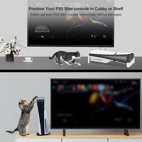 PS5 Slim Horisontalt Stativ, PS5 Slim Konsoll Base Stativ, Base Stativ Tilbehør Kompatibelt med Playstation 5 Disc & Digital Editions