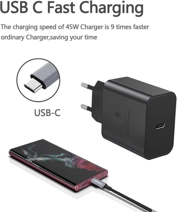 Hurtigoplader til Samsung USB-C + 1M USB C-kabel