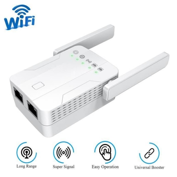 WiFi Repeater Forsterker Extender AP 1200 Mbps 2 Ethernet-port, dekker opptil 100 m, Kompatibel med alle internettbokser