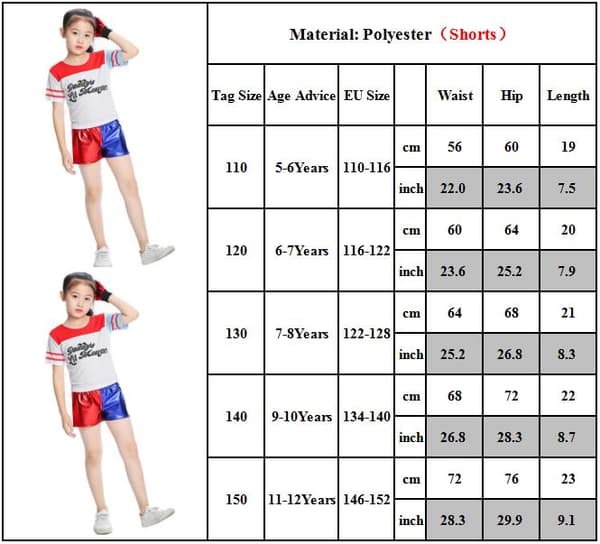 Halloween Cosplay Kostumer Kappa T-shirt Shorts Handsker 4PCS Sæt 150cm
