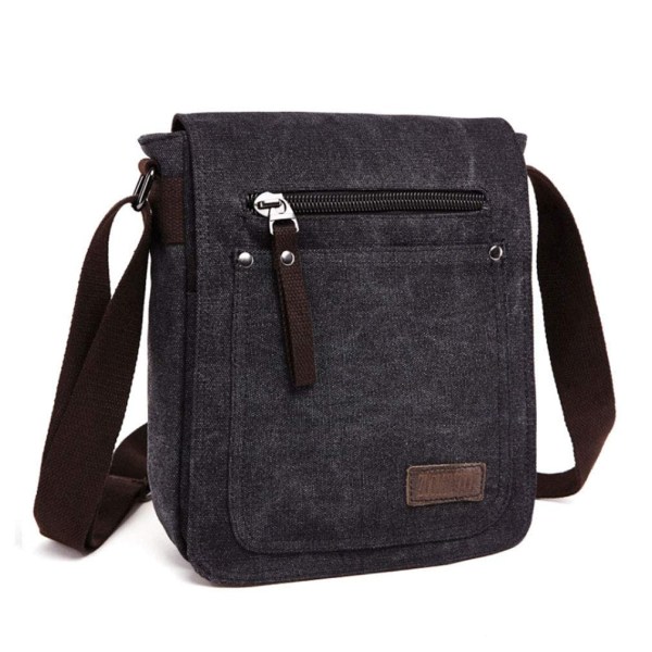 Retro liten canvas portfölj för män Casual Cross Body Messenger Axelväska Everyday Satchel Bags Laptopväska, svart