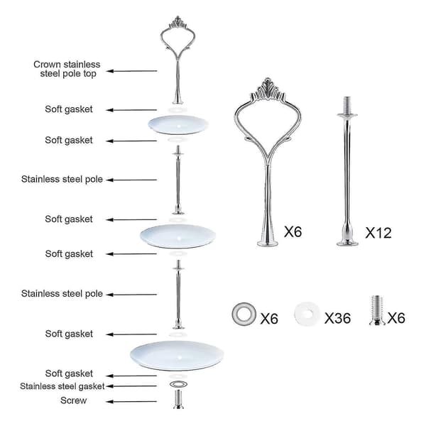 6-delt hardware sæt til kageholdere 3-lags kageholder montering hardware holder til bryllup og fest Gratis fragt + overlegen kvalitet