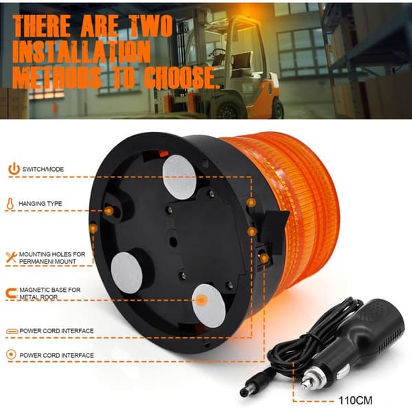 Oppladbart trådløst LED-blinklys 12V-24V – Oransje strobelys – Magnetisk base – Opptil 8 timers batterilevetid