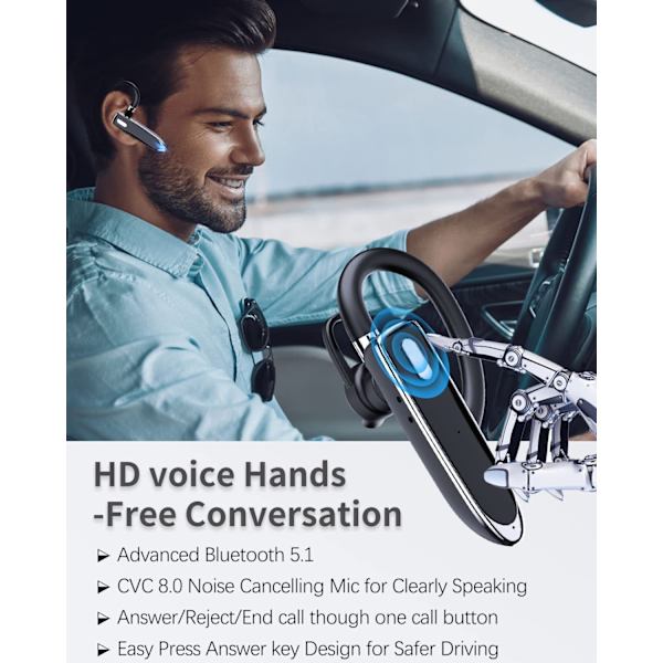 Bluetooth-headset med Mic HD Handsfree trådlöst