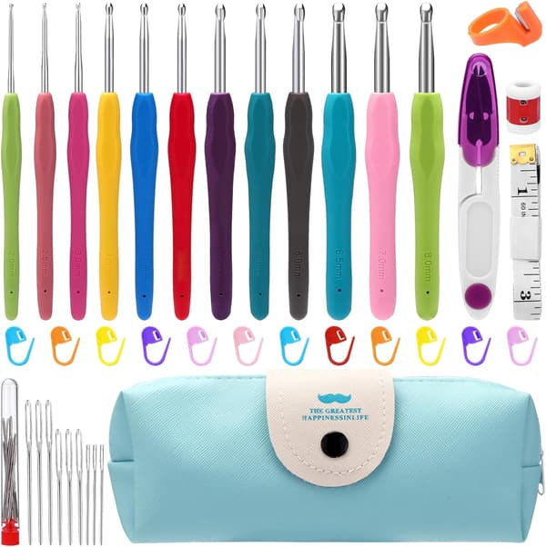 45-piece Craft Set with Crochet Hooks, Stitch Markers and Measuring Tape – Multi-colored