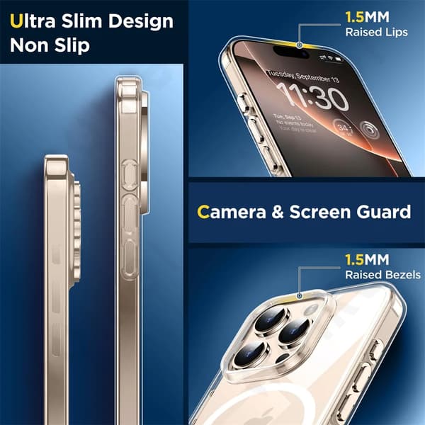 Magnetisk deksel for iPhone 16 Pro Max Plus krystallklart beskyttende med Magsafe transparent deksel iPhone16Plus