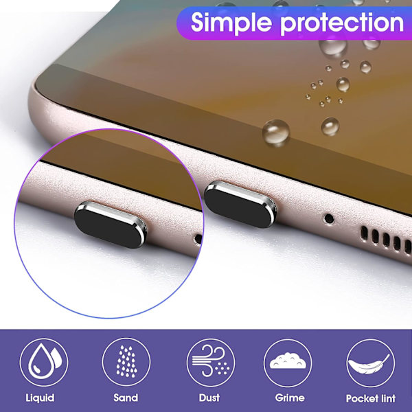 Typ C dammskydd, 6-pack aluminiumlegering USB C dammskydd för