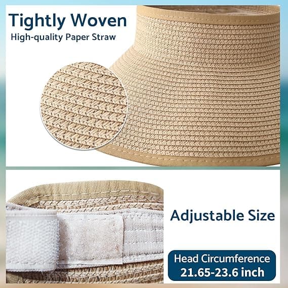 Solhat til kvinder med bred skygge, foldbar, åben top, til hestehale, sommerhat til strand, udendørs og rejser black