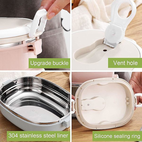 Madkasse Termisk Bento med termisk i rustfrit stål, 2-lags 1800 ml madbeholder