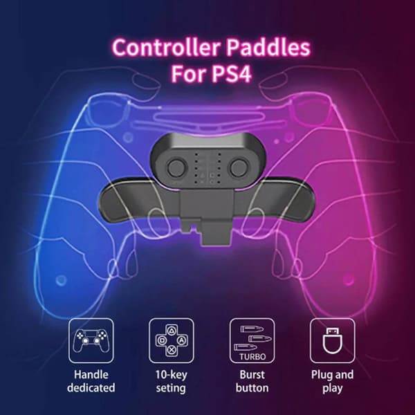 Ps4 Back Clip Extender Noir, Ps4 Controller Paddles Bagknap Tilbehør / Turbo Funktion Fps / Personalisering Knapper til Kortlægning / Prislyd