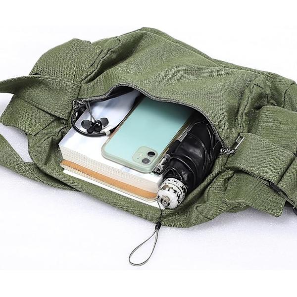 Canvas Crossbody-väska för kvinnor och män, stor axelväska
