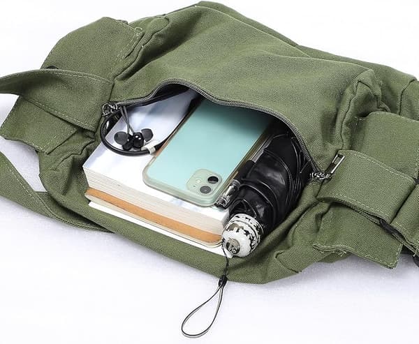 Canvas Crossbody-veske for kvinner menn, stor skulderveske