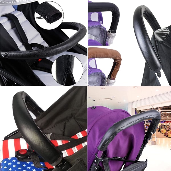 2 stycken skydd, universal skydd, PU-läder vagnhandtag, passar de flesta barnvagnar