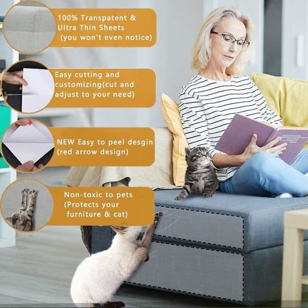 Pakke med 4 klorebeskyttelse sofa katt, 45 cm x 20 cm, gjennomsiktig katt klorebeskyttelse møbel, klorebeskyttelse for sofa
