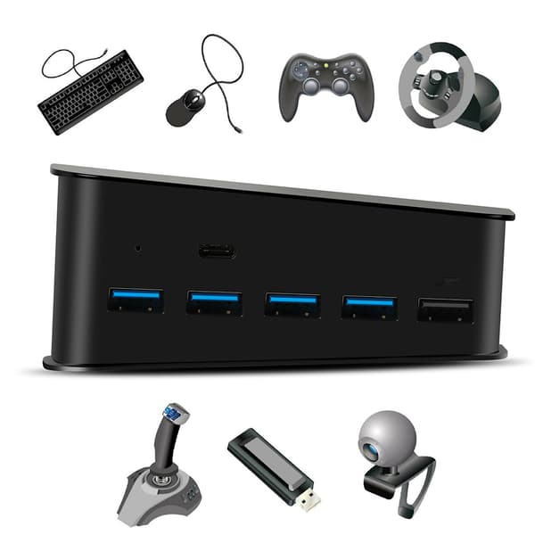 PS5 Host HUB Konverter USB Høyhastighets Overføringsutvidelse Black