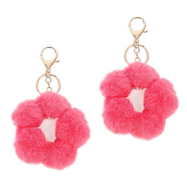 2st Underbara Nyckelringshängen Blomma Nyckelringar Glittrande Fluffiga Nyckelringar