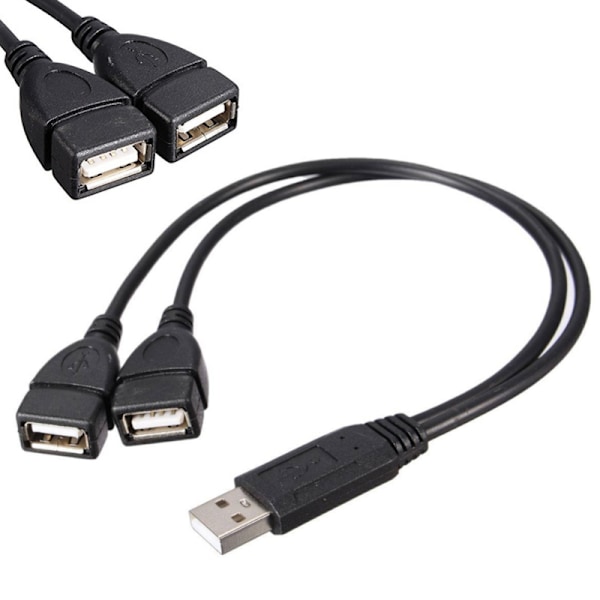 1* USB 2.0 A hane till 2 dubbla hona Jack Y Splitter Hub Power