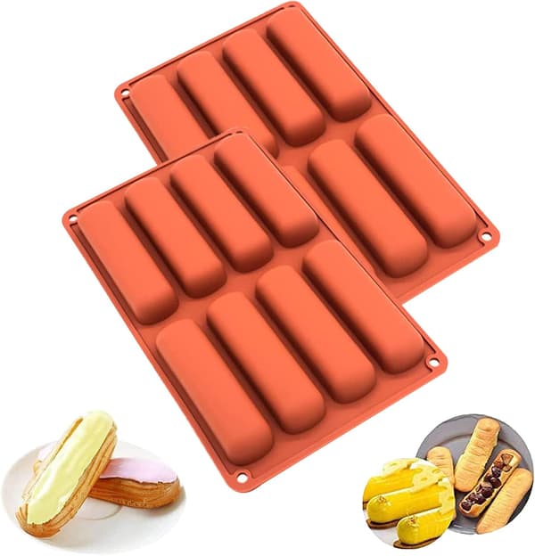 2 stk silikon bakeformer, finansform, éclairsform, minilogform 8 silikonformhuller kornbarform kakeform silikon lange strimler form