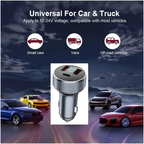 Hurtiglader PD Type C + 2x USB QC3.0 bil båd autocamper campingvogn