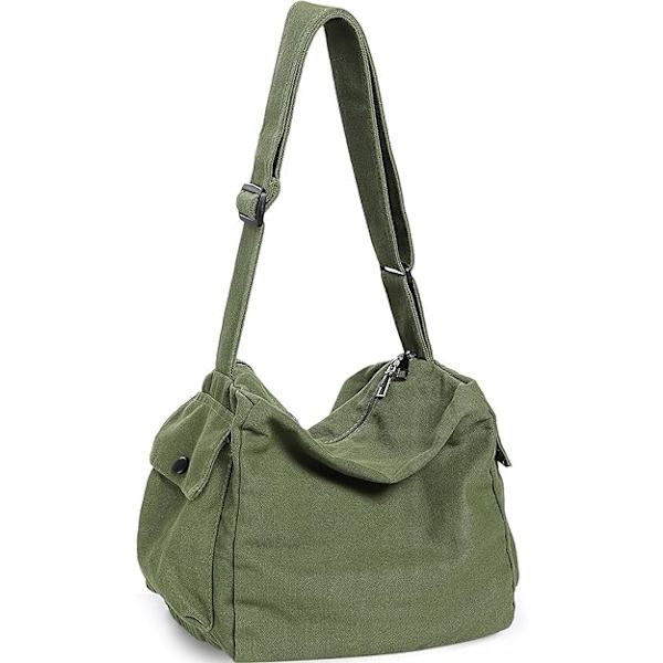 Canvas Crossbody-väska för kvinnor och män, stor axelväska