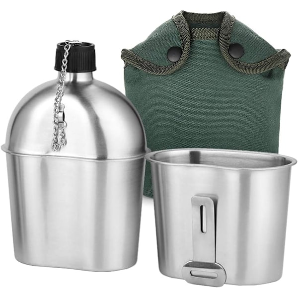 Militär Vattenflaska Kit 2st 1000ml 600ml Rostfritt Stål Militär