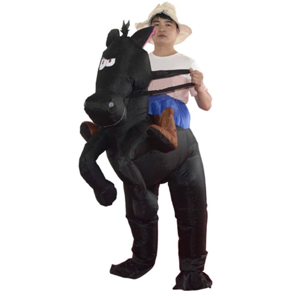 Hästridning på uppblåsbar kostym Cowboys på häst Klädselkostym Rolig nyhet Utklädning Festkläder Black