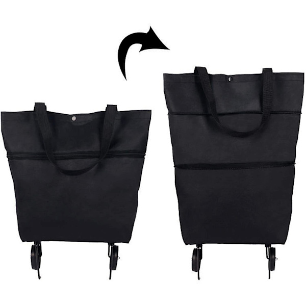 Sammenklappelig indkøbsvogn, foldbar to-trins lynlås Sammenklappelig indkøbstaske med hjul Sammenklappelig indkøbsvogn til frugt, grøntsager, shopping