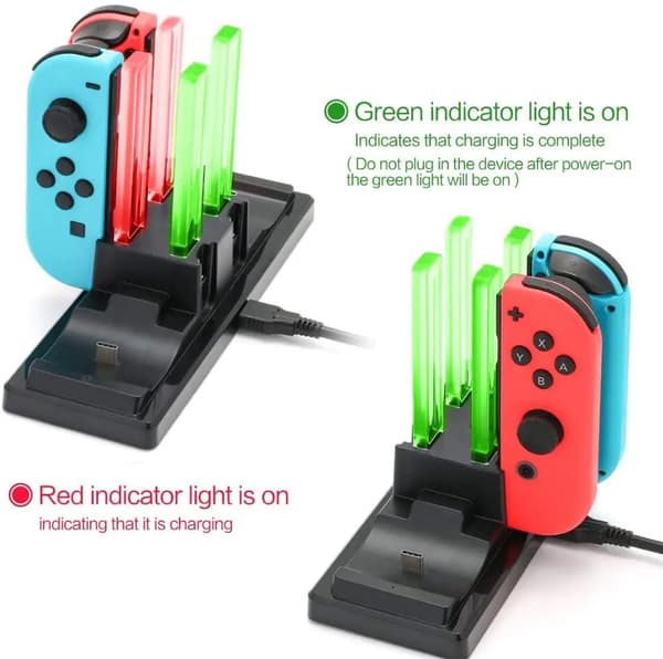 Laddningsdocka för Nintendo Switch Joy-Cons och Pro-kontroller med LED-lampor