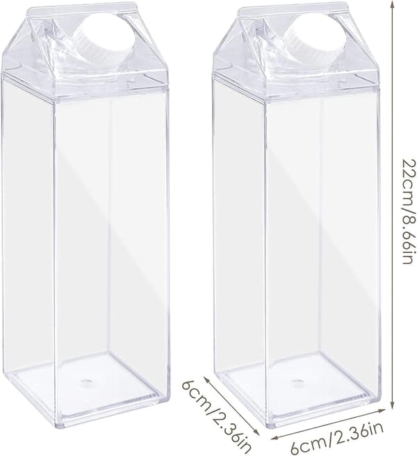 2-pack Klar Mjölkförpackning Vattenflaska Återanvändbar Fyrkantig Mjölk 500ml
