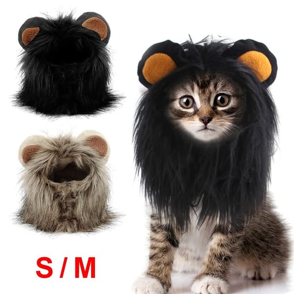Modekatt Härlig Husdjursdräkt Lejons Man Peruk Svart S black