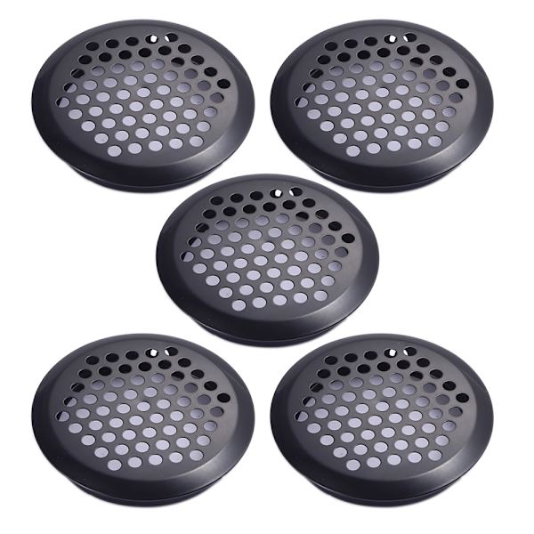 -53mm-5 stk. ventilasjonsgitter i rustfritt stål, svart rund netting