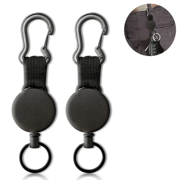 Utdragbar nyckelring - nyckelband med stålkabel - infällbar korthållare ID-klämma - nyckeldragkedja och skidkortshållare för byxor och bälte