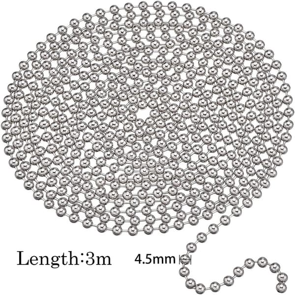 Kuglekæde 3 meter lang og 4,5 mm i diameter med 10 forskellige c