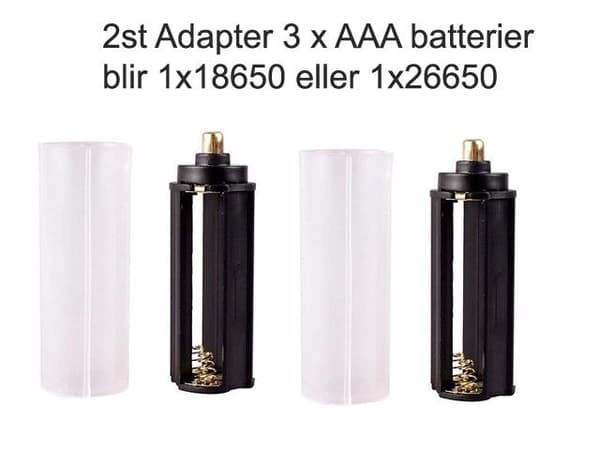 2 stk. batteriadapter 3xAAA blir 1x18650 eller 1x26650