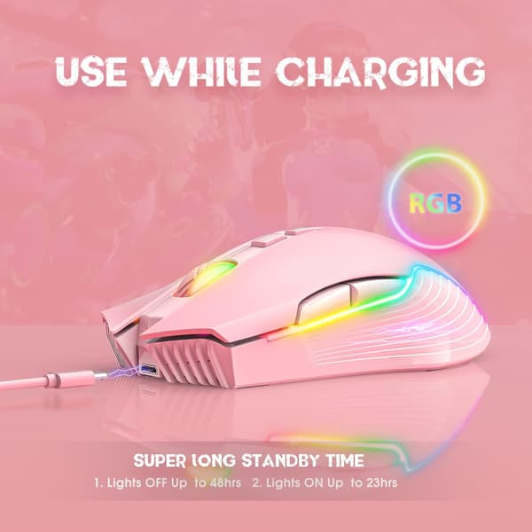 RGB trådløs gamingmus, ergonomisk genopladelig computermus