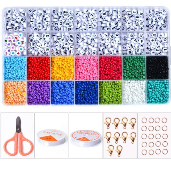 DIY - Perleboks - Seed beads - 3mm - 3900 stk - Bogstavperler