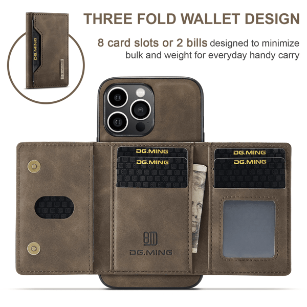 For iPhone16 15 Plus Pro Max Avtakbart Kort Pakke Telefonveske Magnetisk Holder Flip Lær Bakdeksel iPhone16Plus