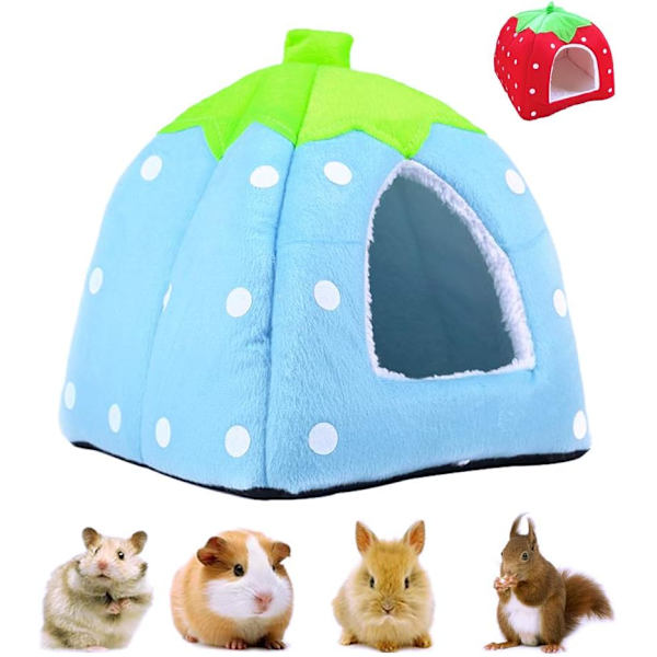 Litet husdjur Vinterhus Multifunktionell Jordgubbe Varm Koja Säng Halkfri Sovsäck för Marsvin Igelkott Ekorre Igelkott Hamster Blå