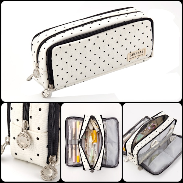Stort etui Stor kapasitet 3 rom Canvas penn shape2