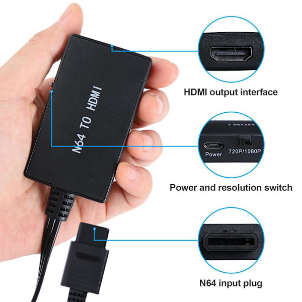 N64 till HDMI-kompatibel adapter Bärbar adapter för Nintendo 64/snes/ngc/s