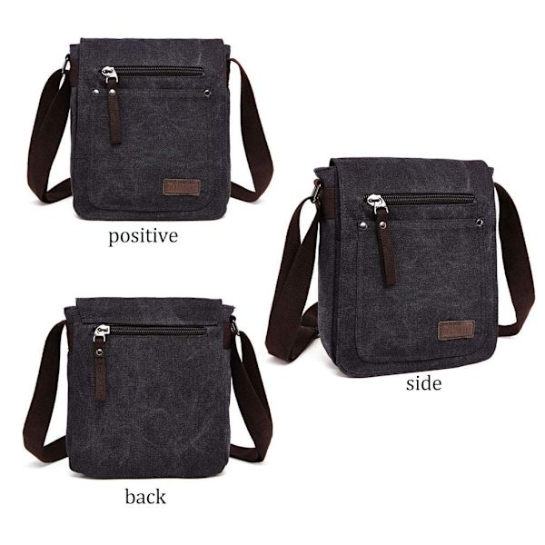 Retro pieni kangaslaukku miehille Casual Cross Body Messenger Olkalaukku Everyday Satchel Bags Kannettavan tietokoneen laukku, musta