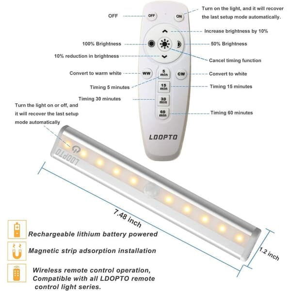 2st LED-ljus Trådlös fjärrkontroll Spotlight Hela huset Stick LED-ljus med magnetremsa/Auto On/Off Timer