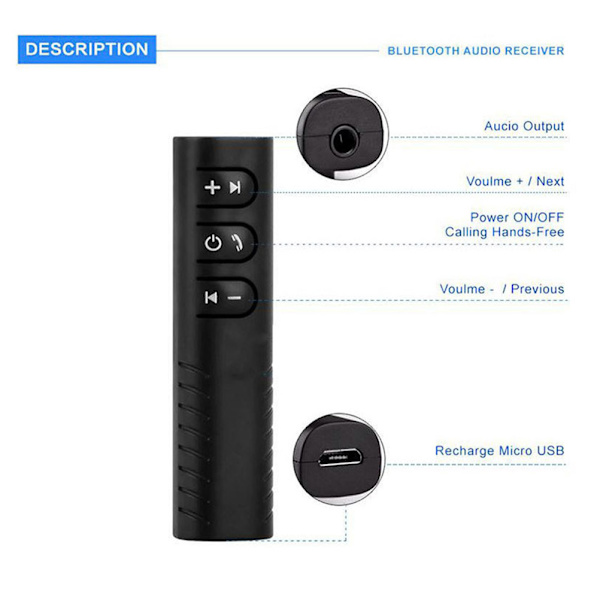 Bluetooth Mottaker Bil 3.5 AUX Audio Trådløse Hodetelefoner