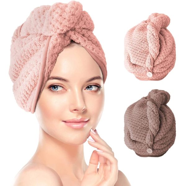 Turbanhandduk, hårturban, handdukshår, handduksduk, huvud Pink+brown