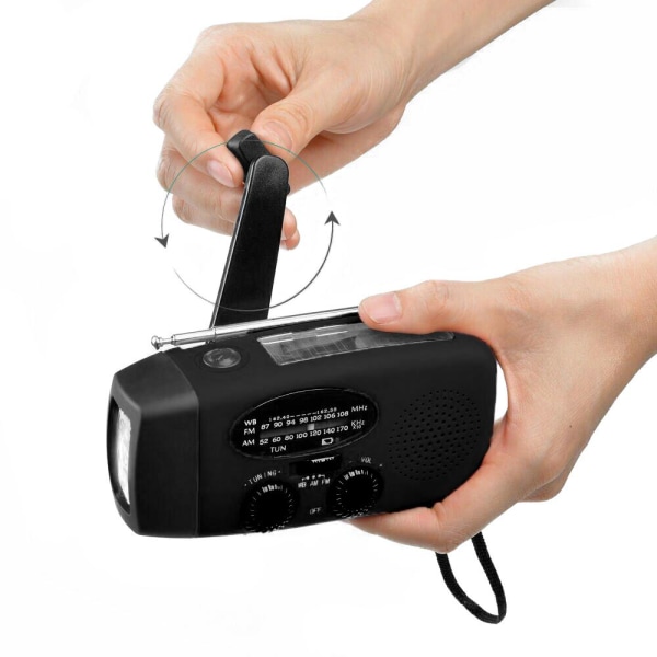 Vevradio med Mobillader Solcellepanel Lommelykt Powerbank SOS 1-P black
