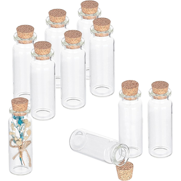 10 st Små korkade flaskor 15ml klara pärlbehållare Glasbott 22x62mm